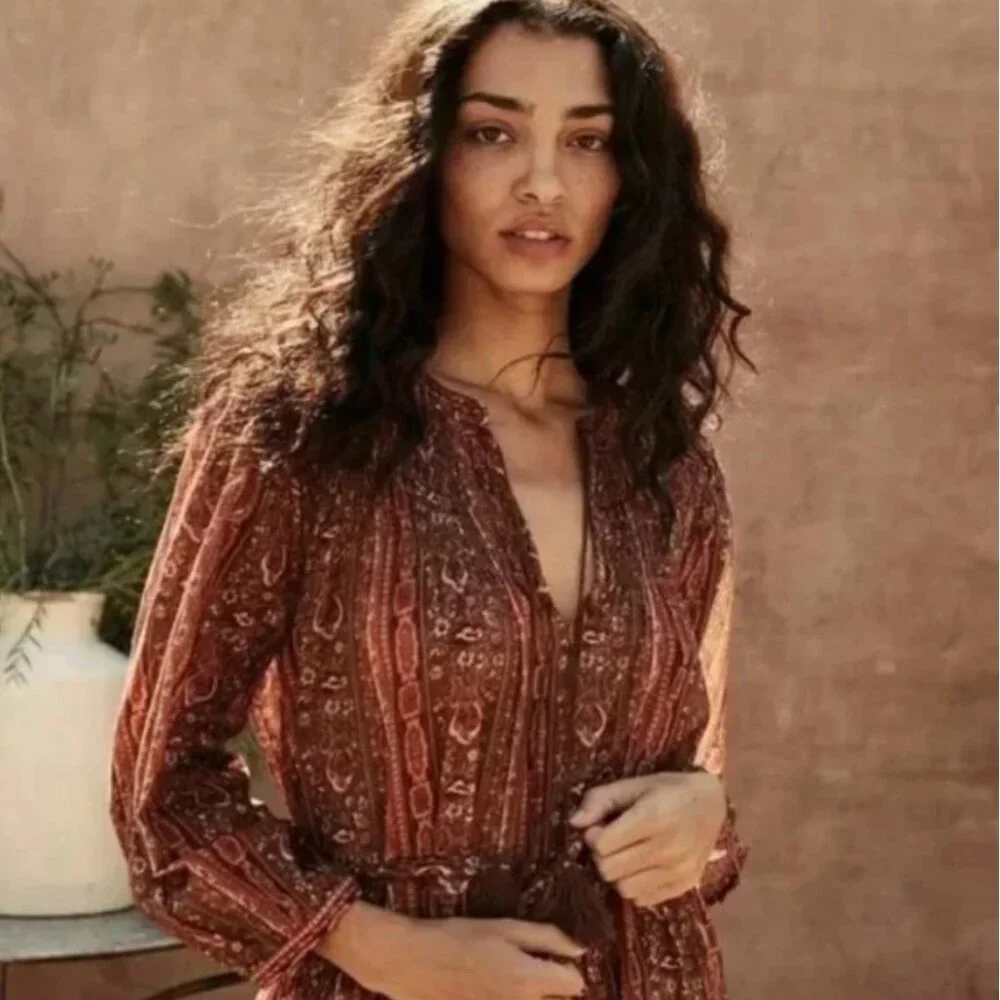 Doen Normandy Dress Earth Mandevilla Vine Floral Paisley L - Picture 3 of 16